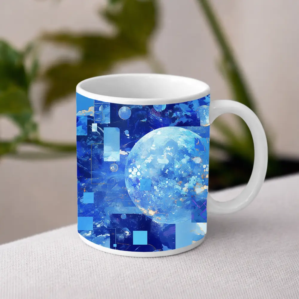 Blue Abstract Sky Planet Geometric Collage Art – Mugs