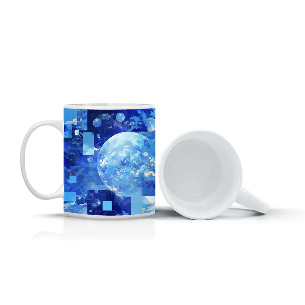 Blue Abstract Sky Planet Geometric Collage Art – Mugs