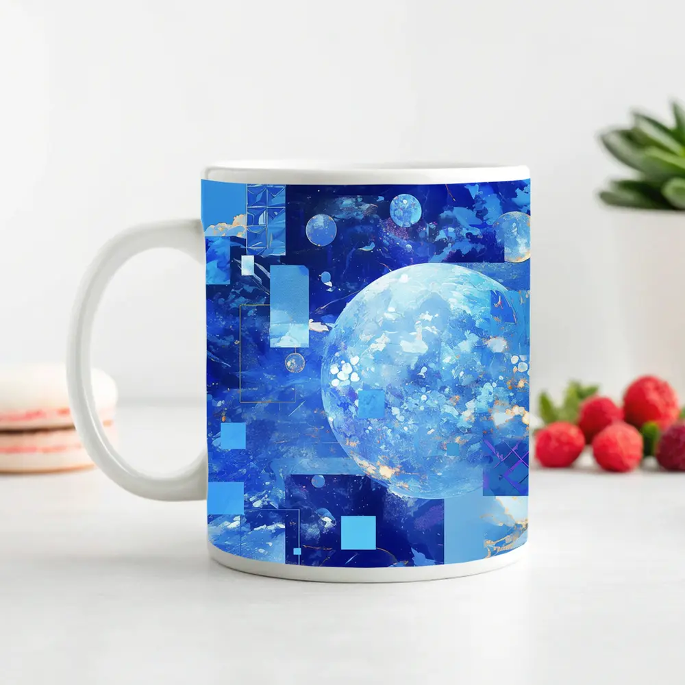 Blue Abstract Sky Planet Geometric Collage Art – Mugs