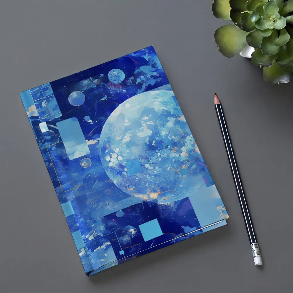 Blue Abstract Sky Planet Geometric Collage Art – Notebooks