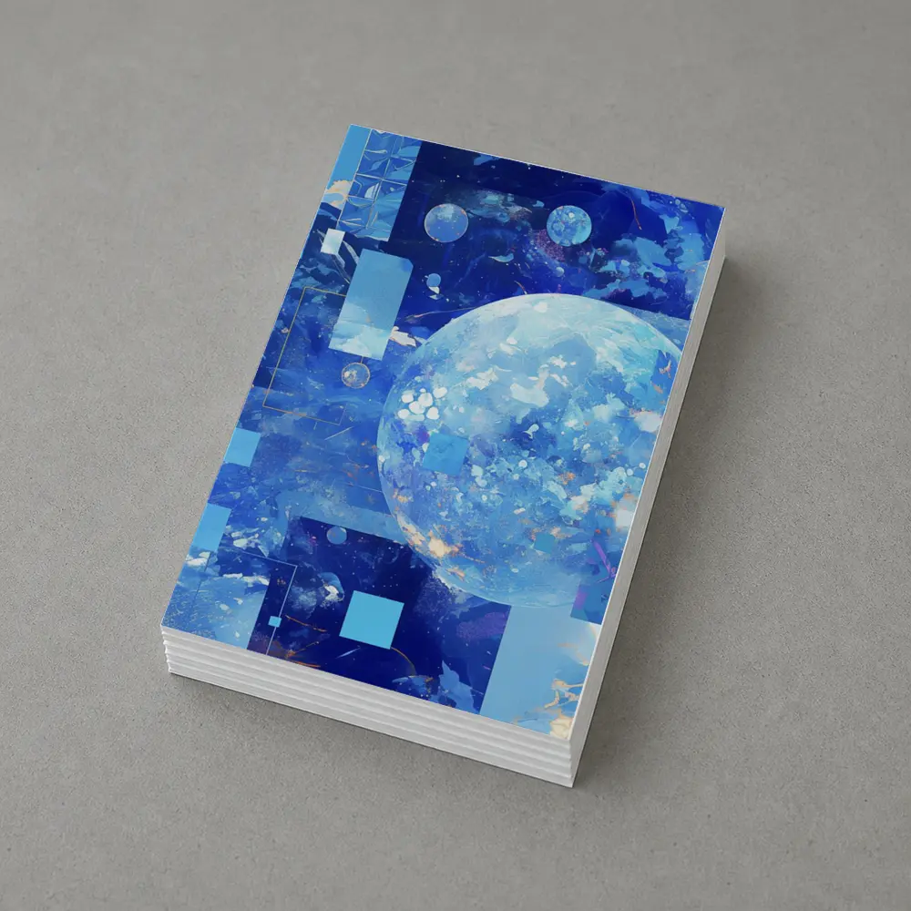Blue Abstract Sky Planet Geometric Collage Art – Postcards