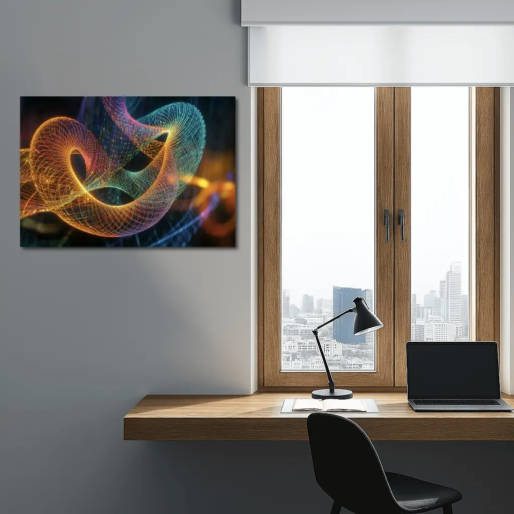 Glowing Geometric Wave Forms Dark Background – Wall Art