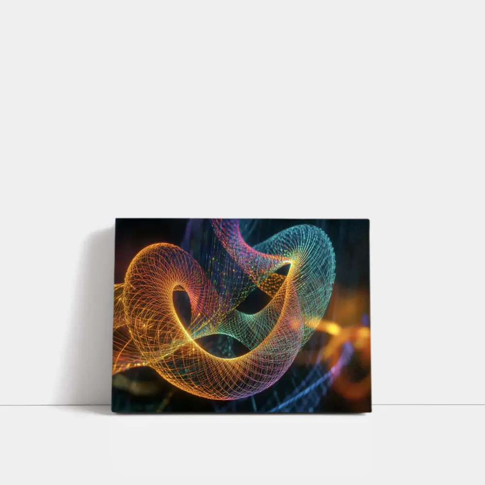 Glowing Geometric Wave Forms Dark Background – Wall Art