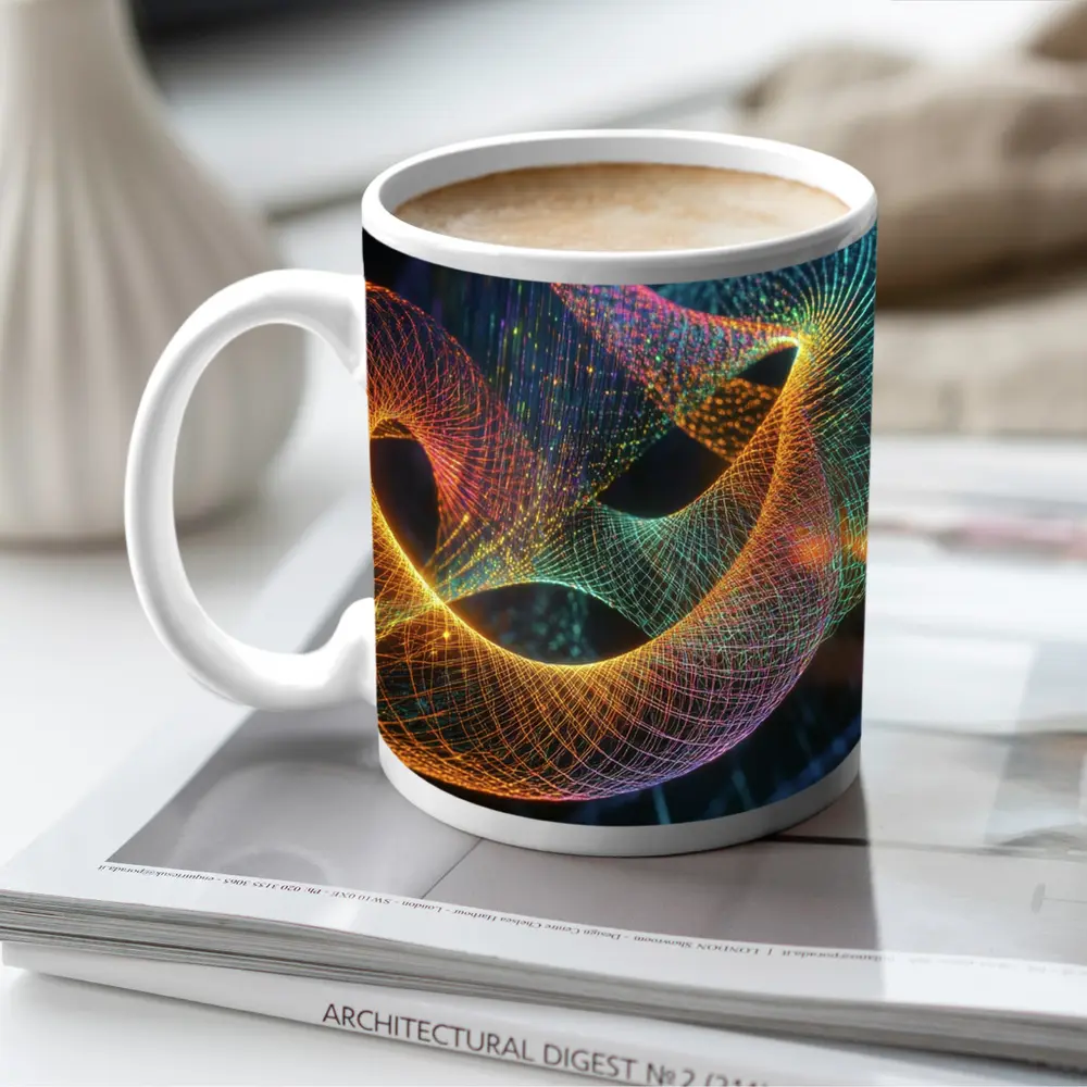 Glowing Geometric Wave Forms Dark Background – Mugs