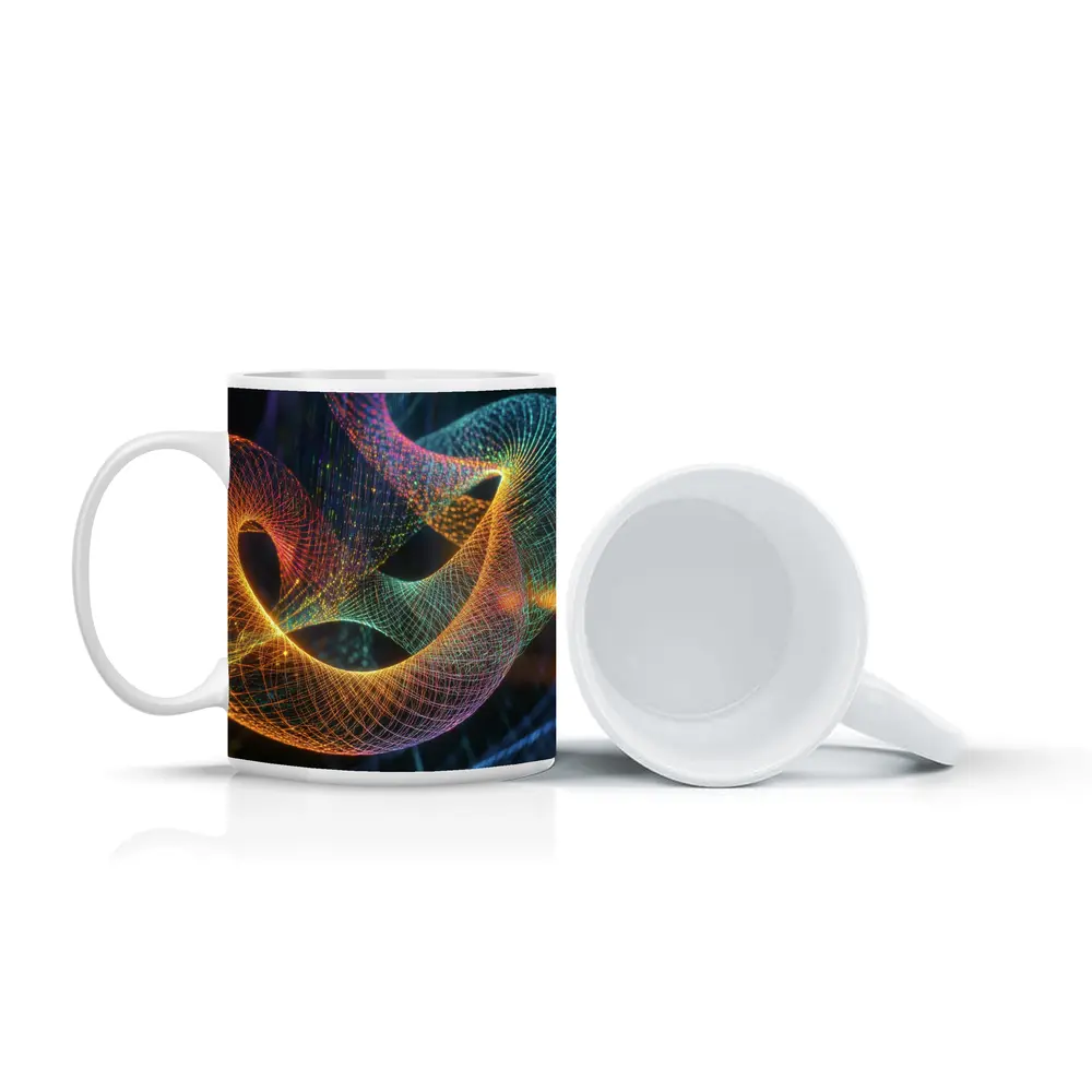 Glowing Geometric Wave Forms Dark Background – Mugs
