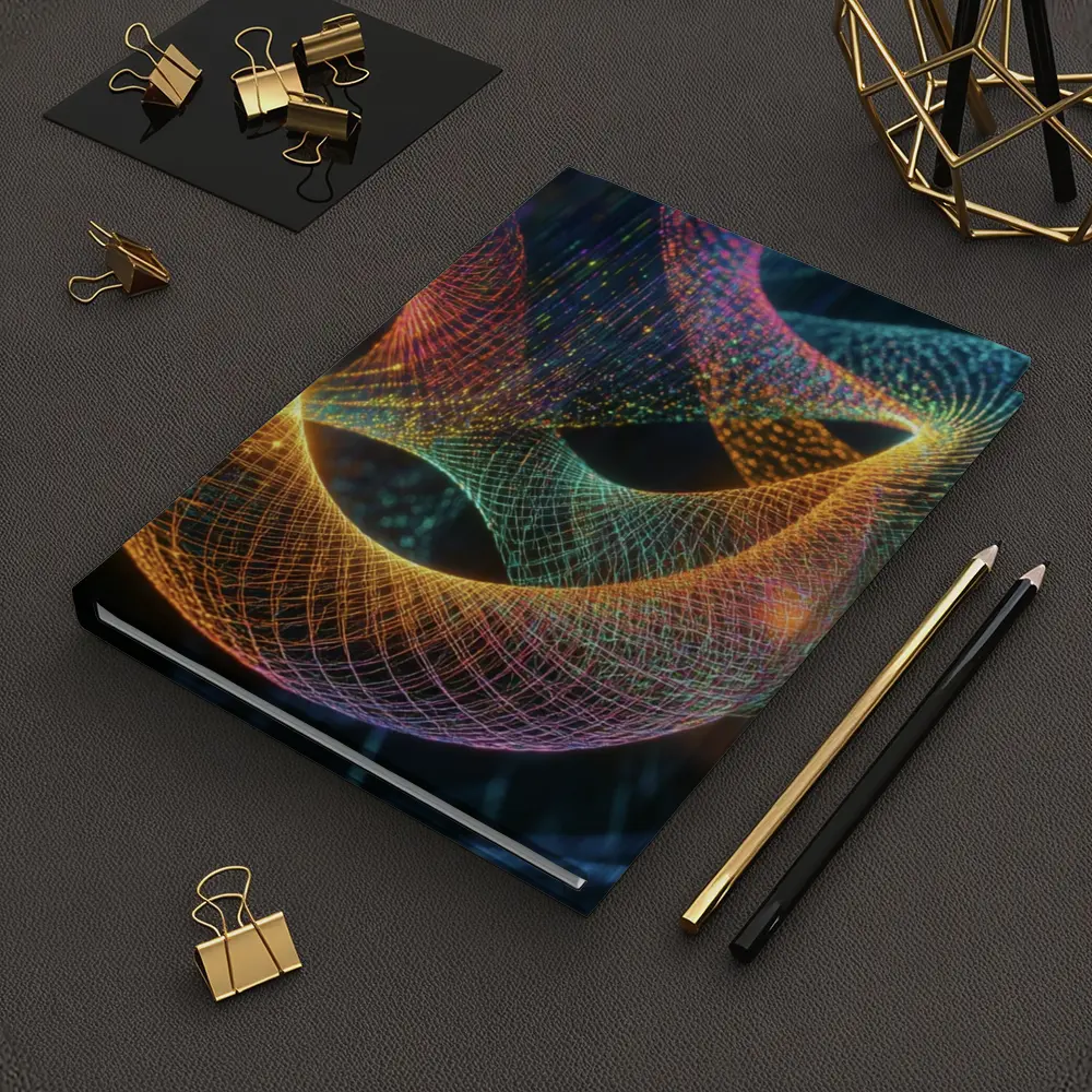Glowing Geometric Wave Forms Dark Background – Notebooks