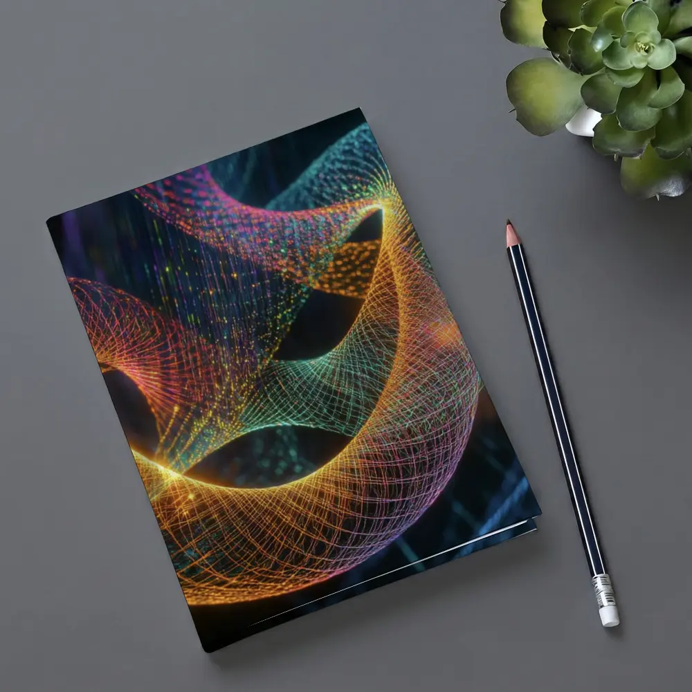 Glowing Geometric Wave Forms Dark Background – Notebooks