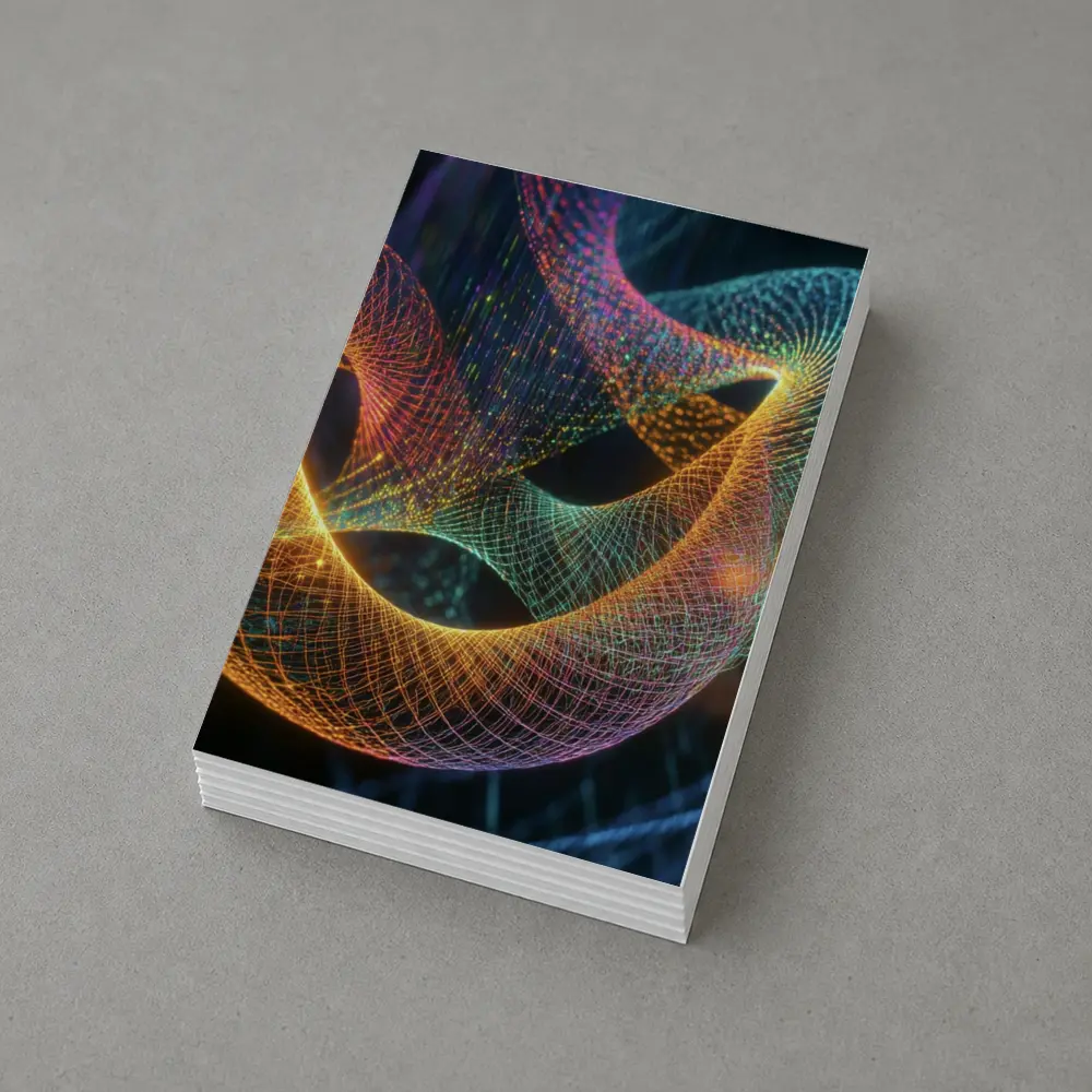 Glowing Geometric Wave Forms Dark Background – Postcards