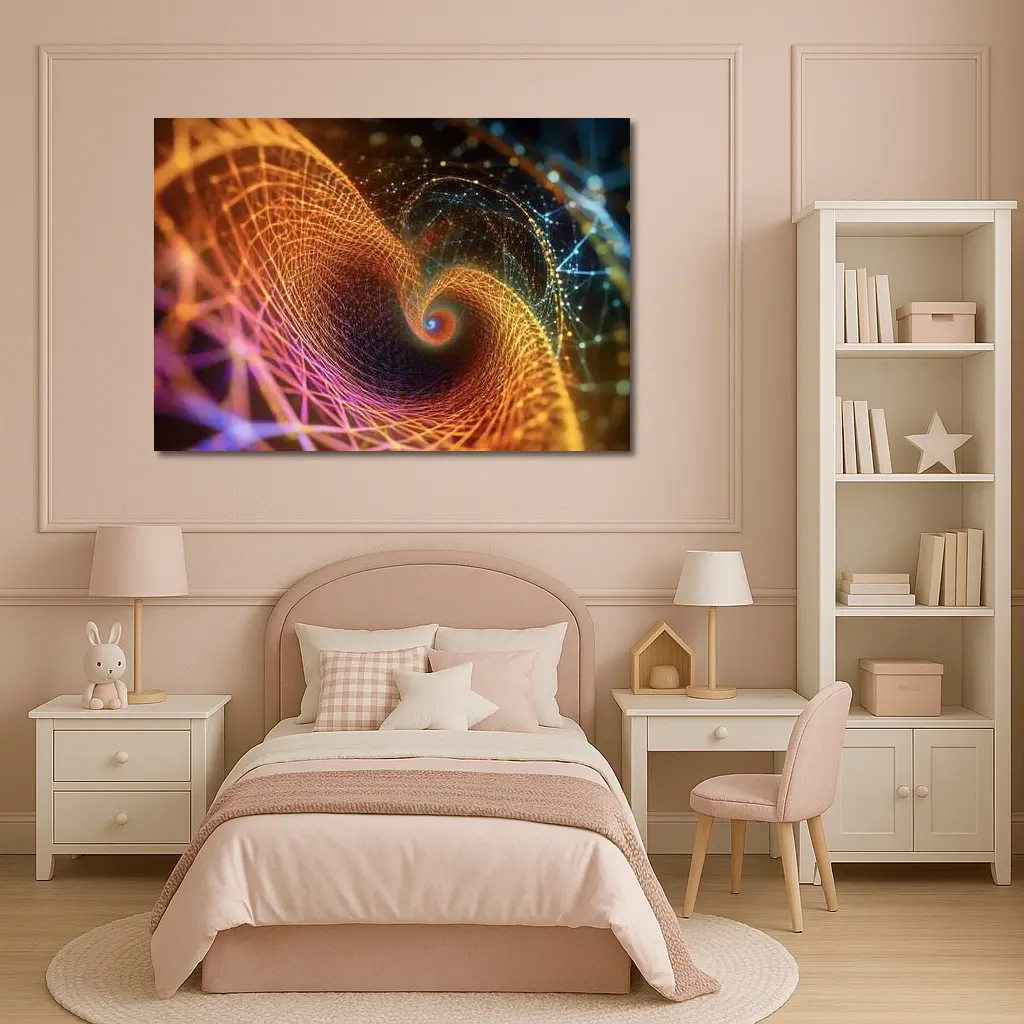 Golden Spiral Abstract Digital Art Dark Background – Wall Art