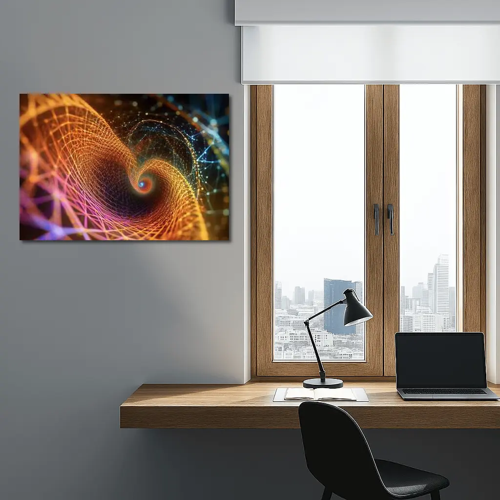 Golden Spiral Abstract Digital Art Dark Background – Wall Art