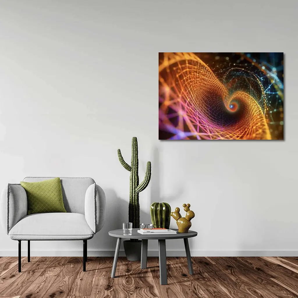 Golden Spiral Abstract Digital Art Dark Background – Wall Art