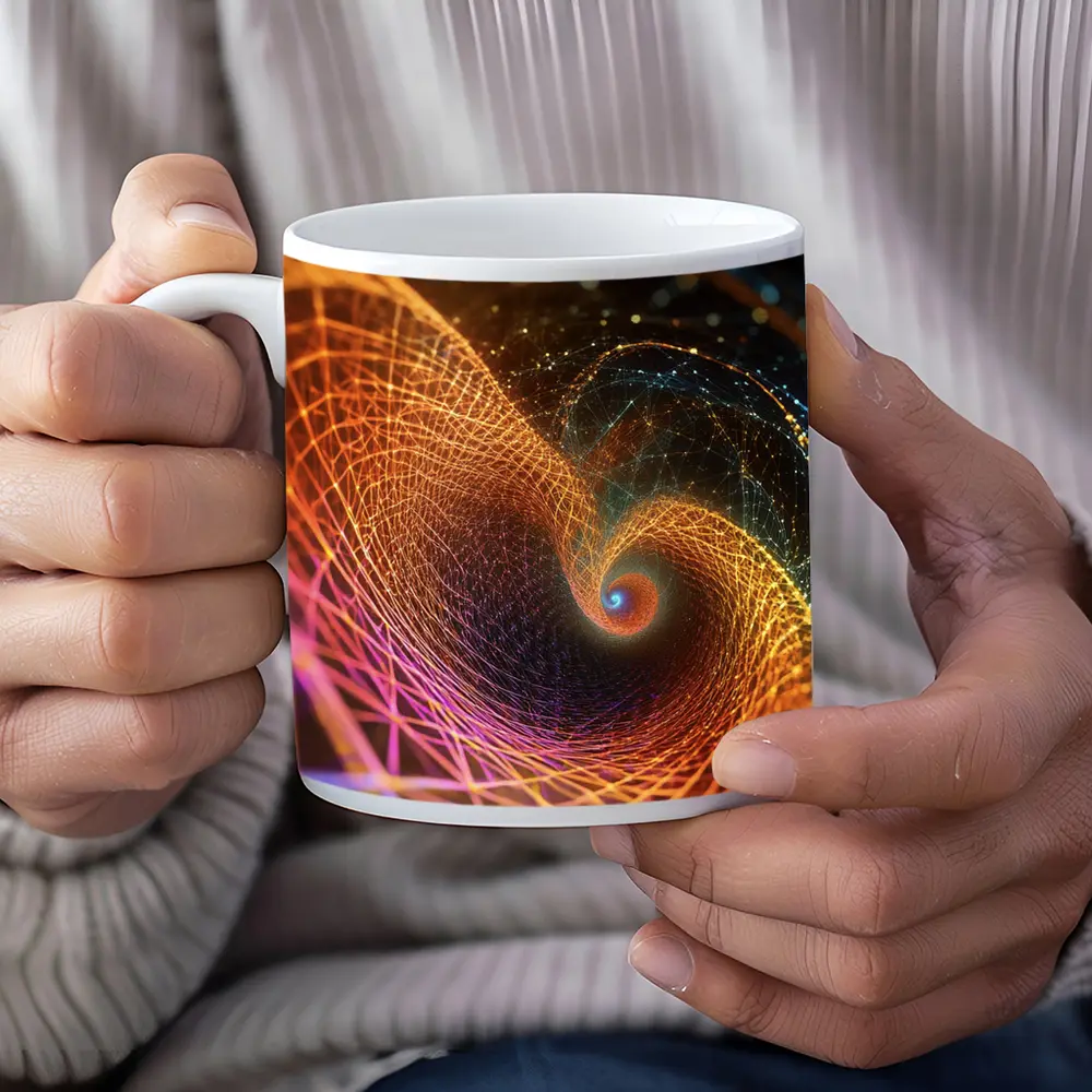 Golden Spiral Abstract Digital Art Dark Background – Mugs