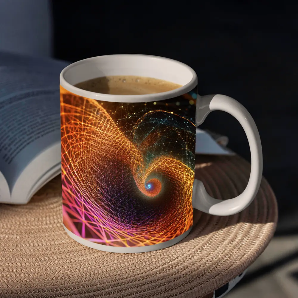 Golden Spiral Abstract Digital Art Dark Background – Mugs