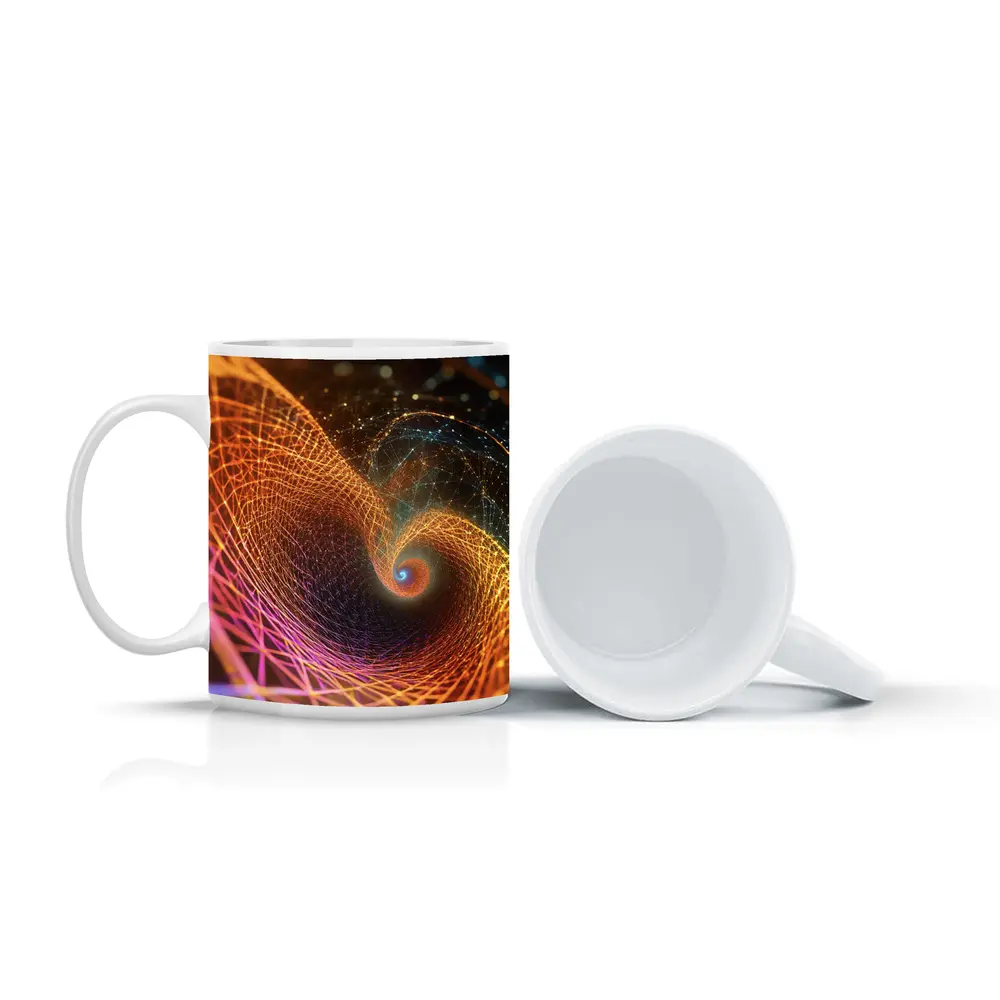 Golden Spiral Abstract Digital Art Dark Background – Mugs
