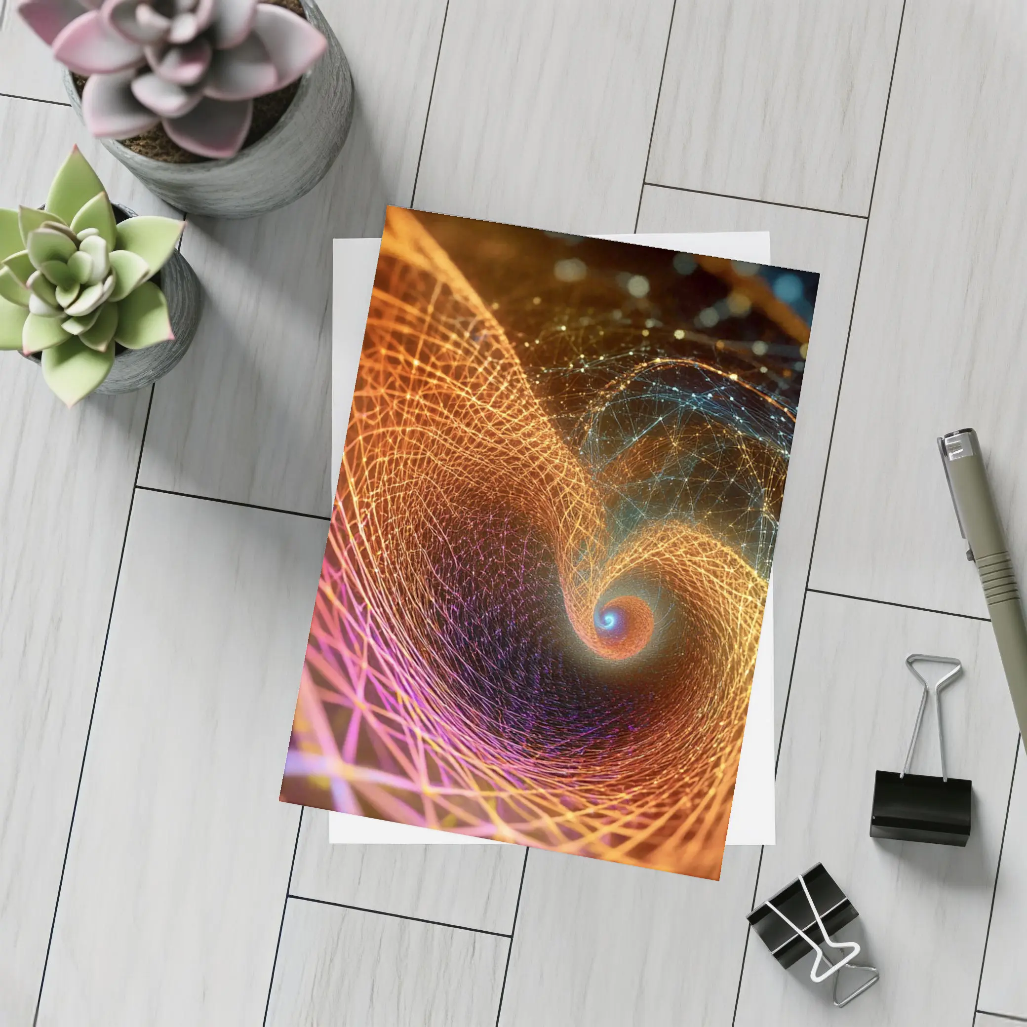 Golden Spiral Abstract Digital Art Dark Background – Postcards