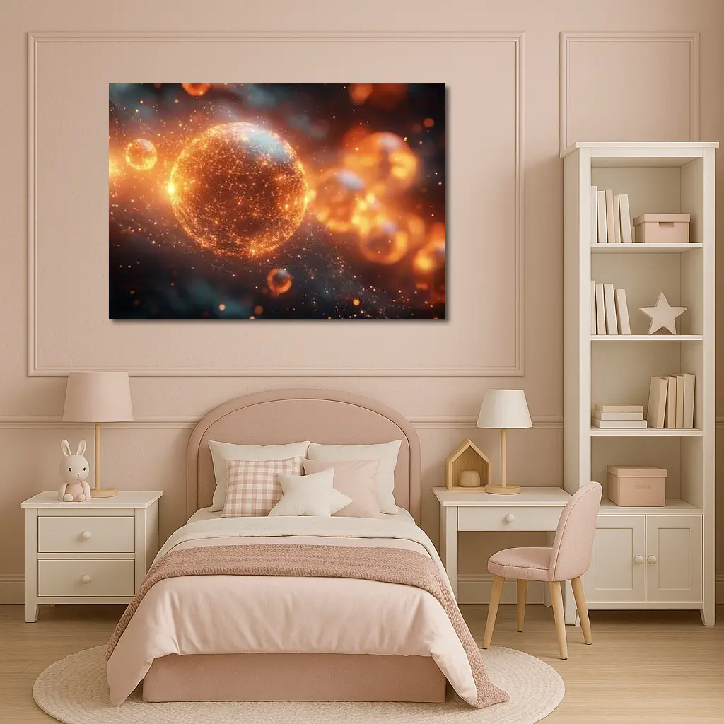 Glowing Orange Energy Sphere Space Network – Wall Art