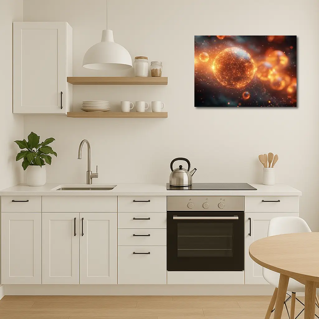Glowing Orange Energy Sphere Space Network – Wall Art