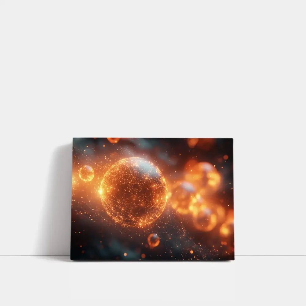 Glowing Orange Energy Sphere Space Network – Wall Art
