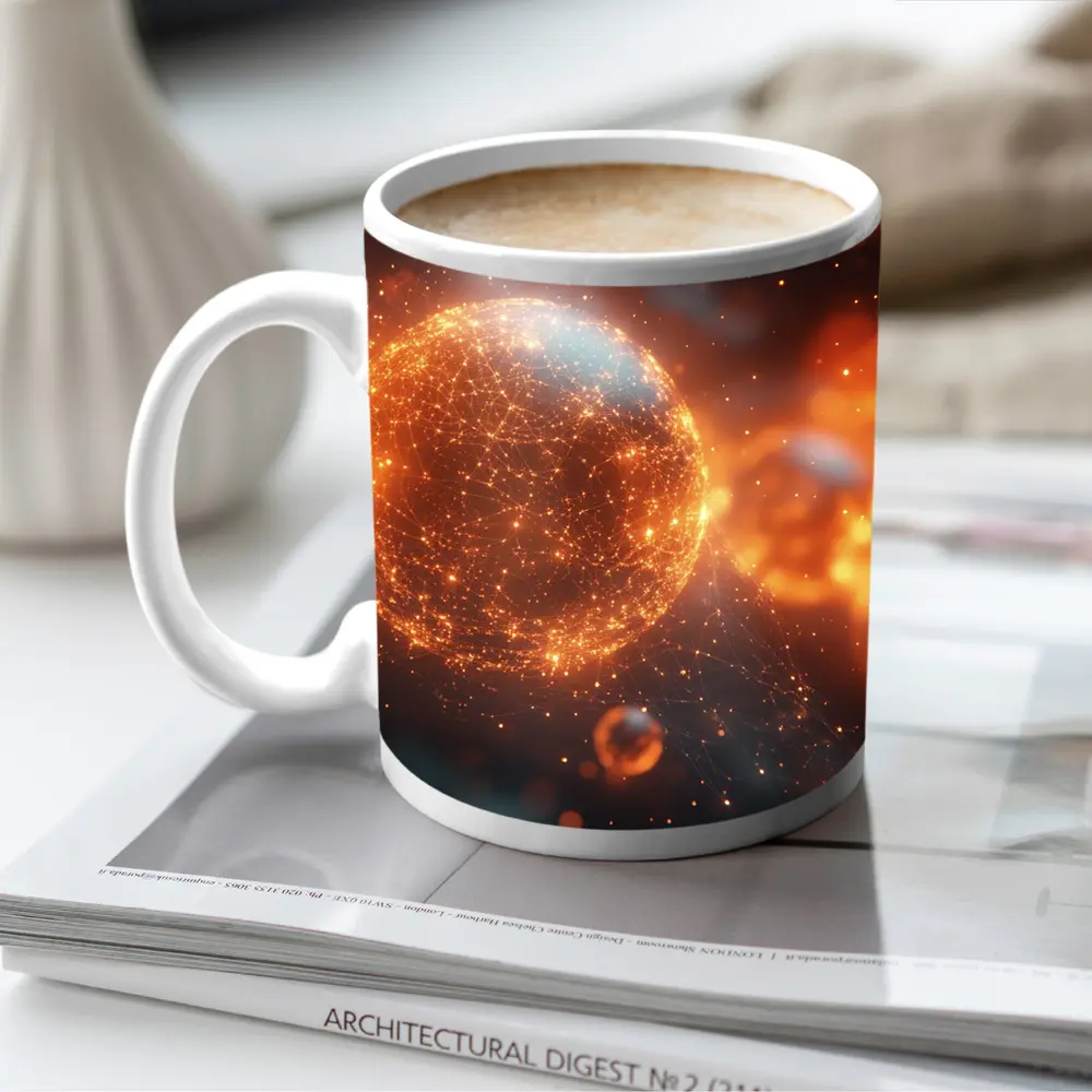 Glowing Orange Energy Sphere Space Network – Mugs
