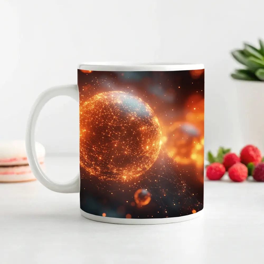 Glowing Orange Energy Sphere Space Network – Mugs
