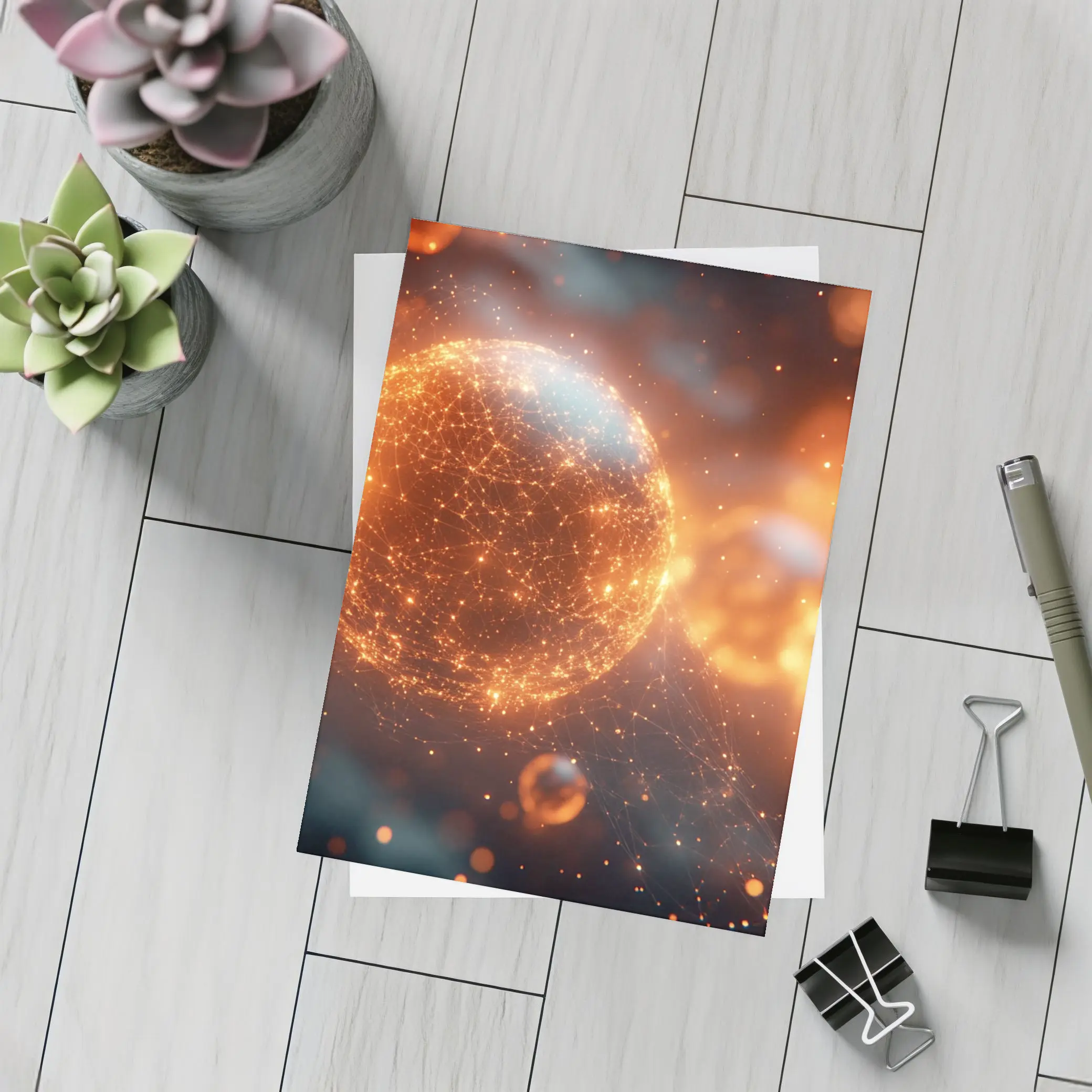 Glowing Orange Energy Sphere Space Network – Postcards