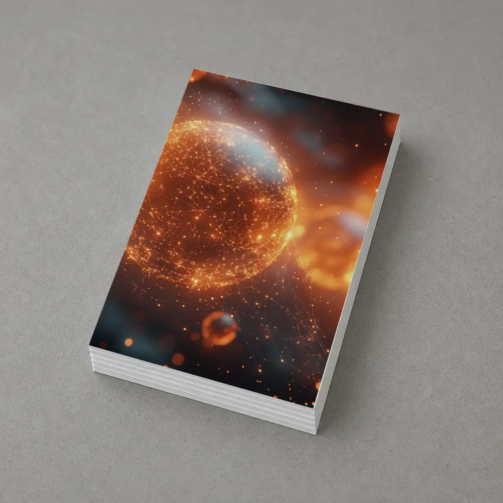 Glowing Orange Energy Sphere Space Network – Postcards