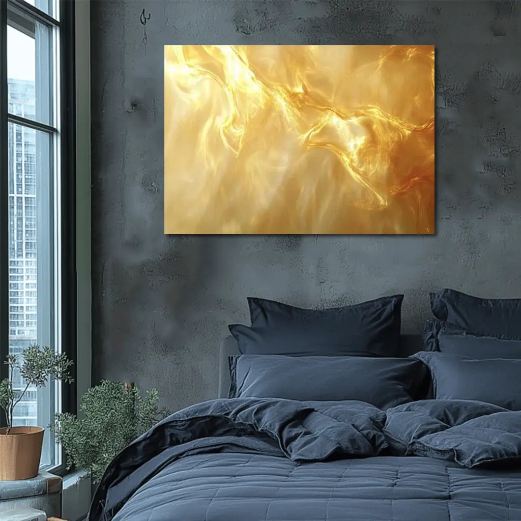 Golden Fluid Abstract Swirling Light Art – Wall Art