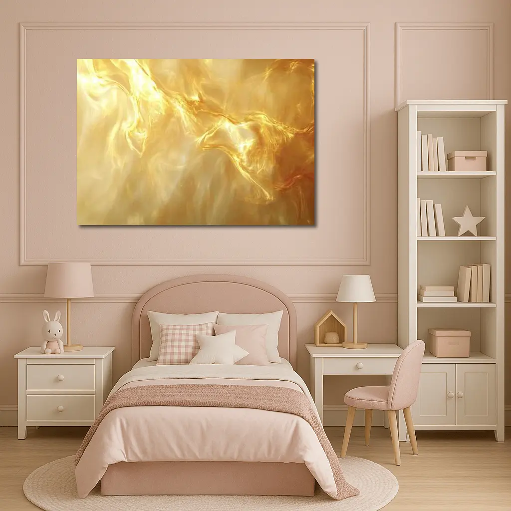 Golden Fluid Abstract Swirling Light Art – Wall Art