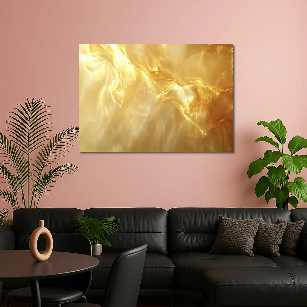 Golden Fluid Abstract Swirling Light Art – Wall Art
