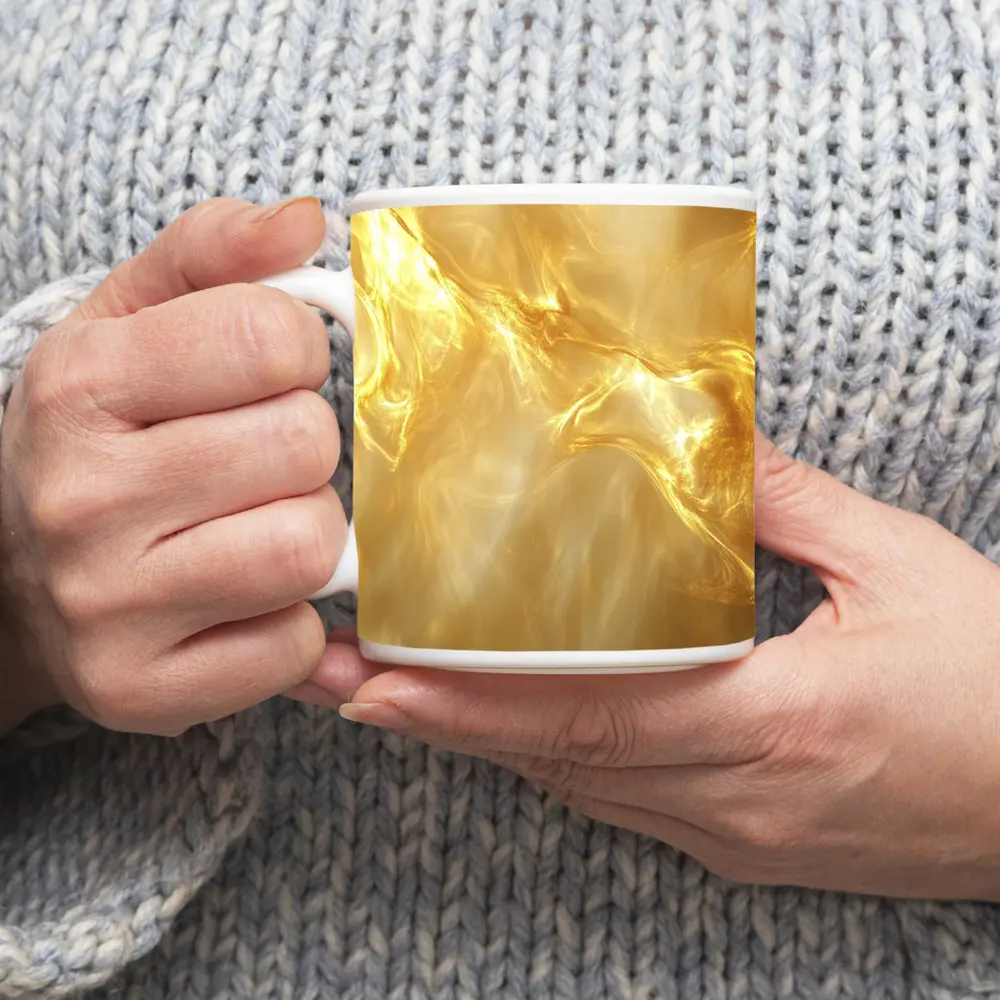 Golden Fluid Abstract Swirling Light Art – Mugs