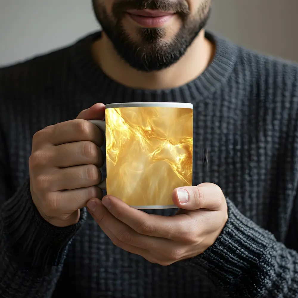 Golden Fluid Abstract Swirling Light Art – Mugs