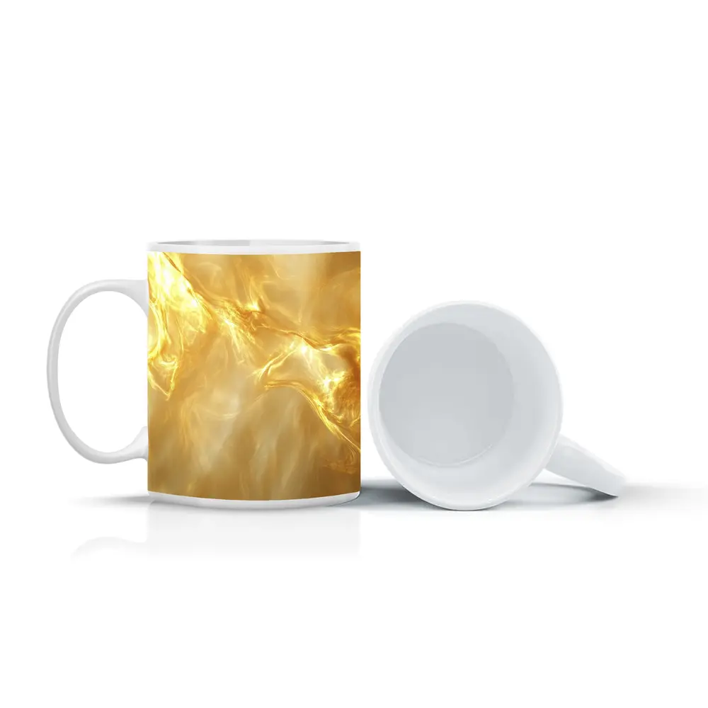 Golden Fluid Abstract Swirling Light Art – Mugs