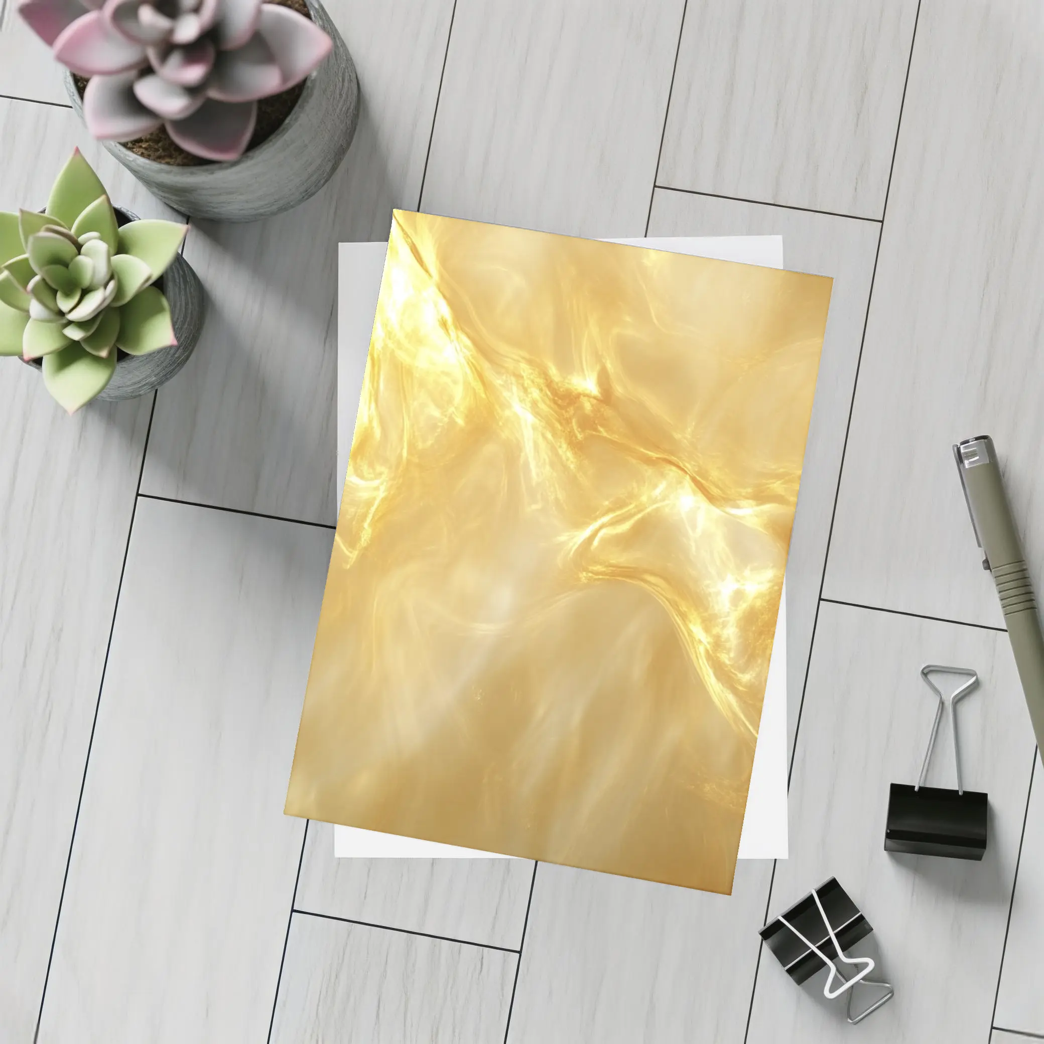 Golden Fluid Abstract Swirling Light Art – Postcards