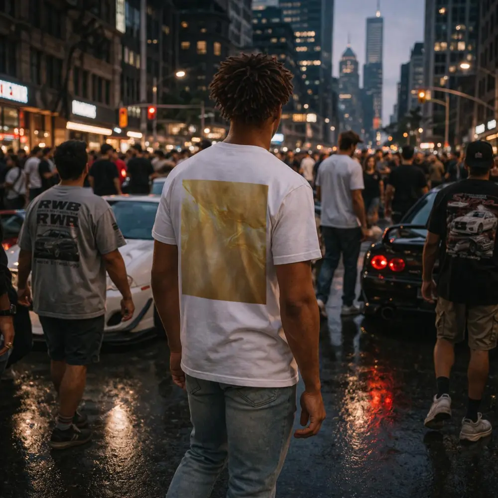 Golden Fluid Abstract Swirling Light Art – T-Shirts