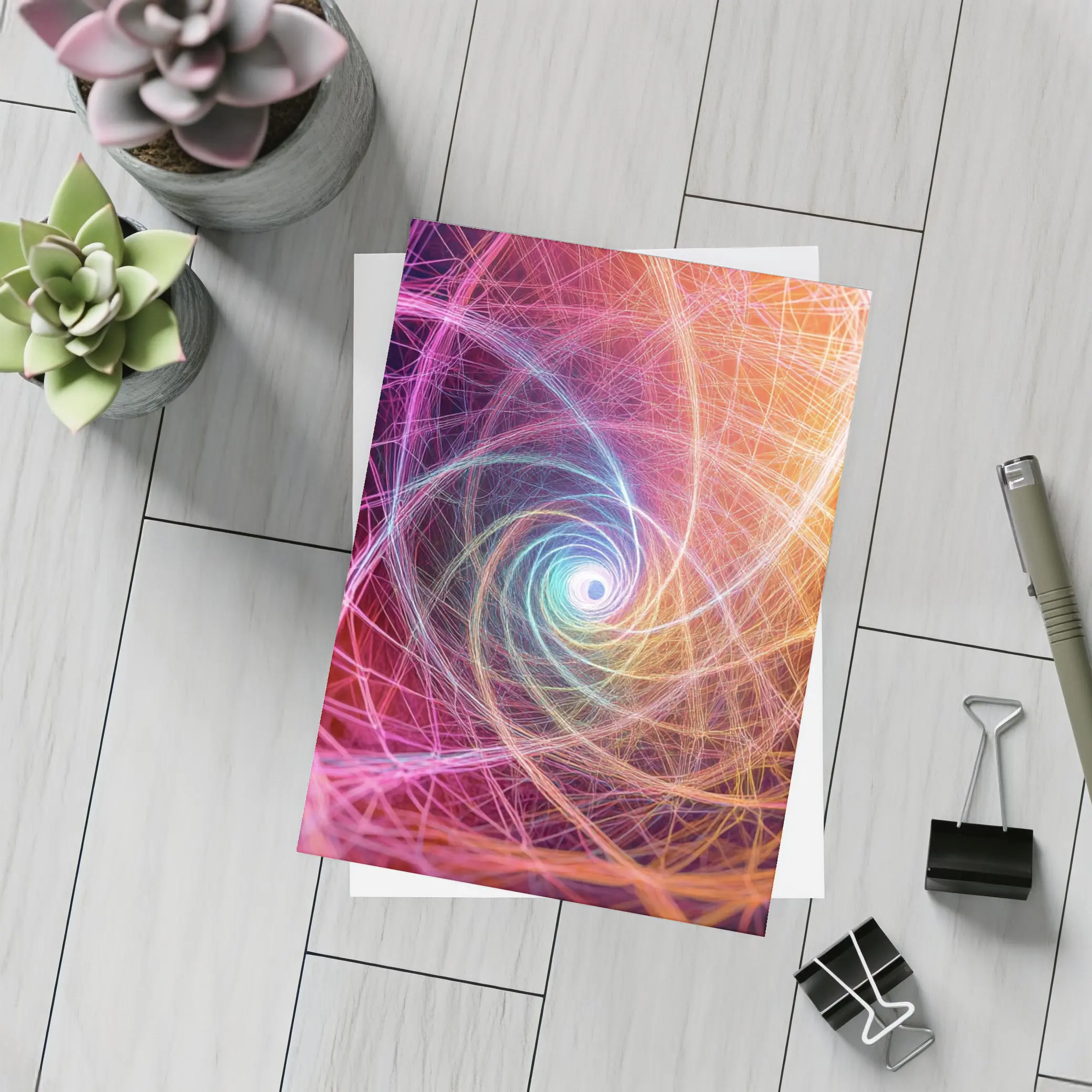 Colorful Spiral Light Trails Abstract Art – Postcards