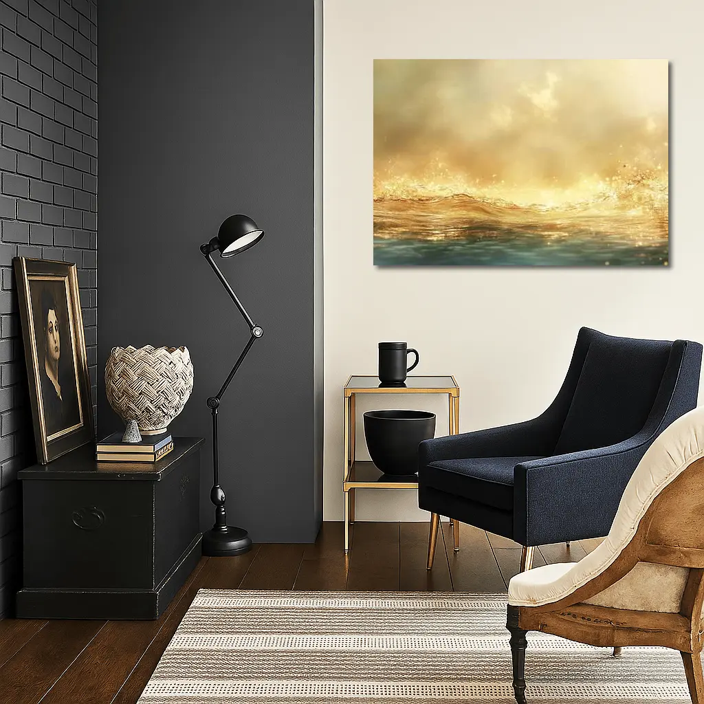 Golden Ocean Wave Misty Sky Art – Wall Art