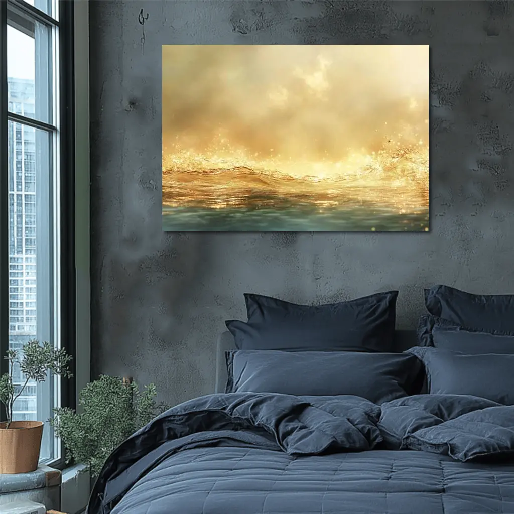 Golden Ocean Wave Misty Sky Art – Wall Art