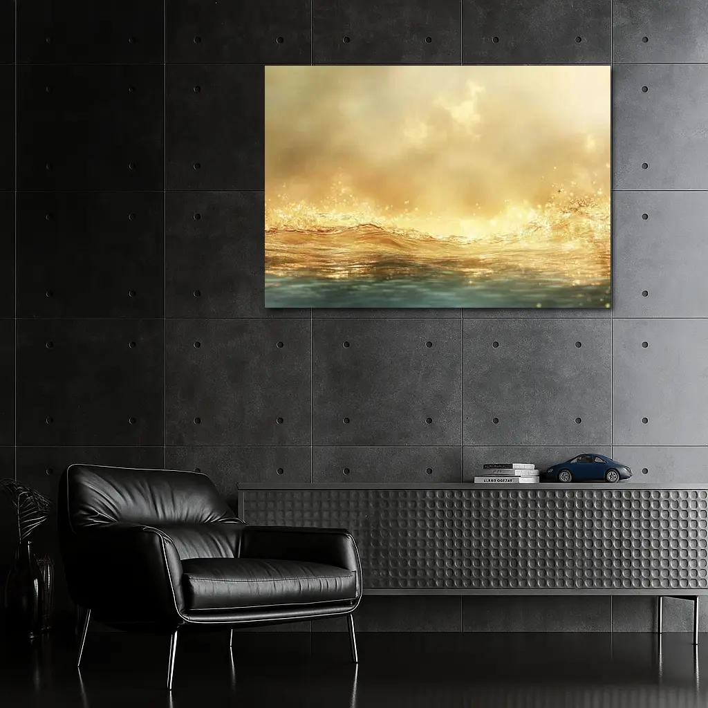 Golden Ocean Wave Misty Sky Art – Wall Art