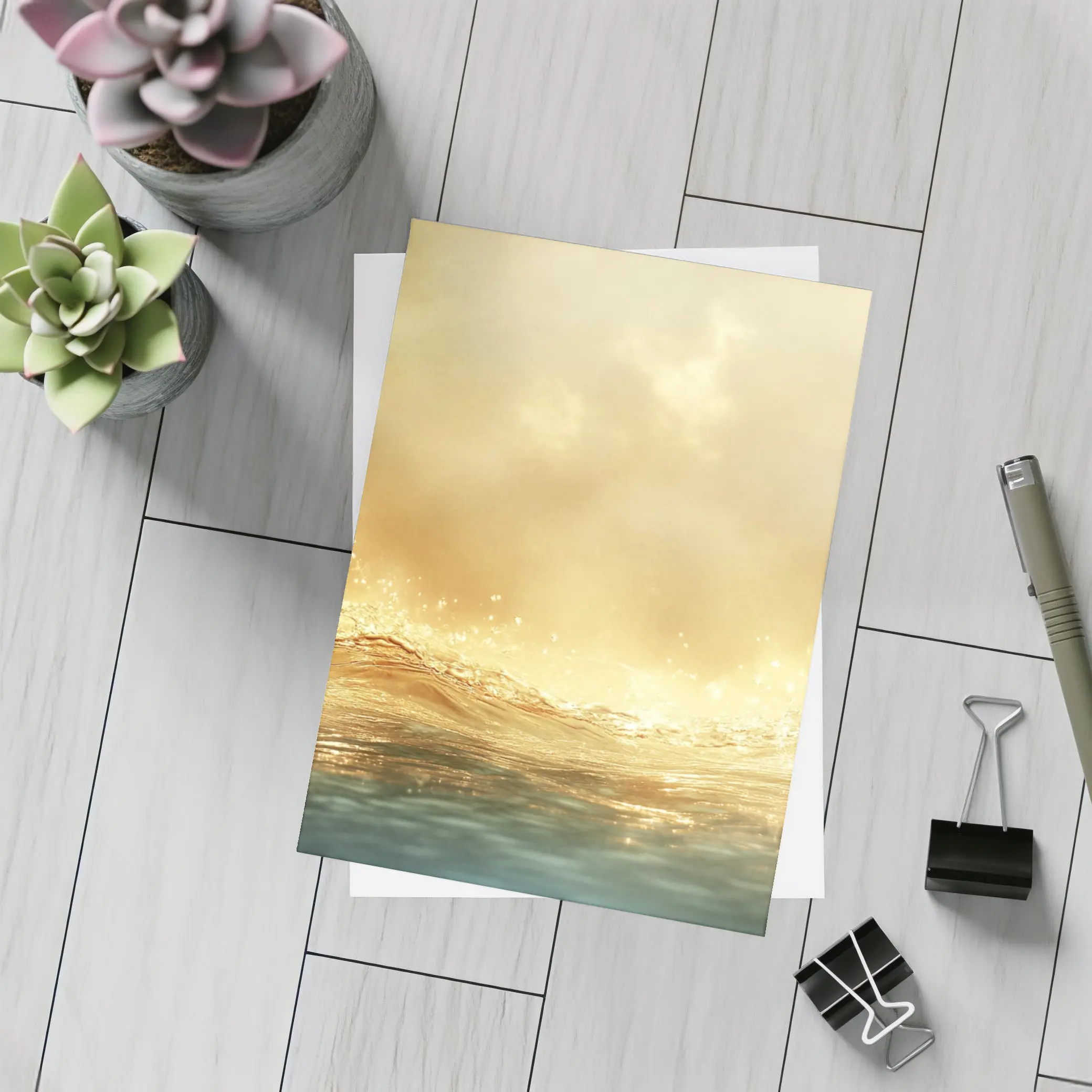 Golden Ocean Wave Misty Sky Art – Postcards