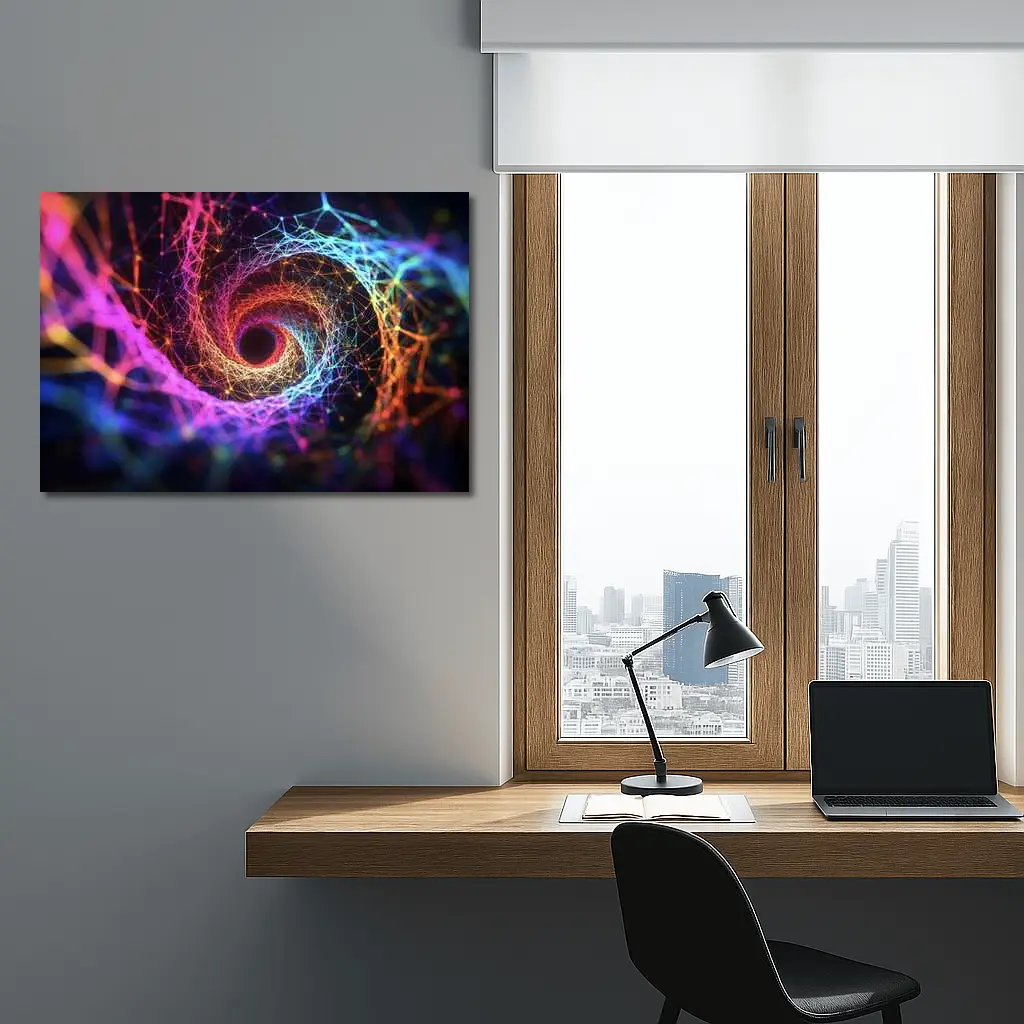 Neon Spiral Vortex Geometric Abstract Dark Background – Wall Art