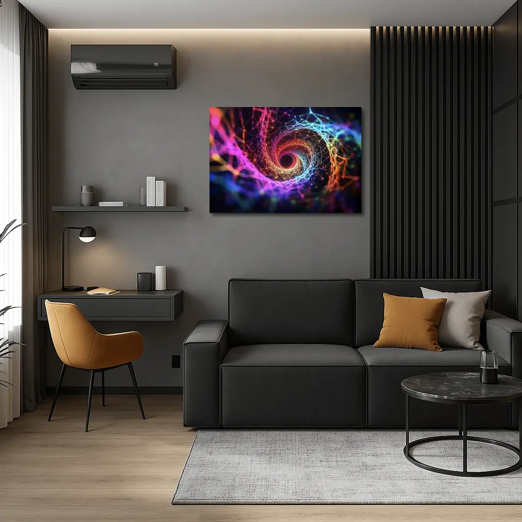 Neon Spiral Vortex Geometric Abstract Dark Background – Wall Art