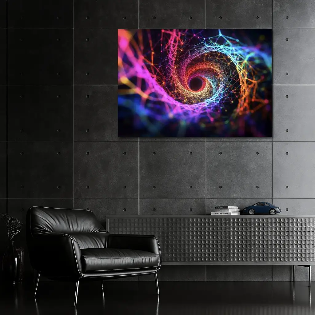 Neon Spiral Vortex Geometric Abstract Dark Background – Wall Art