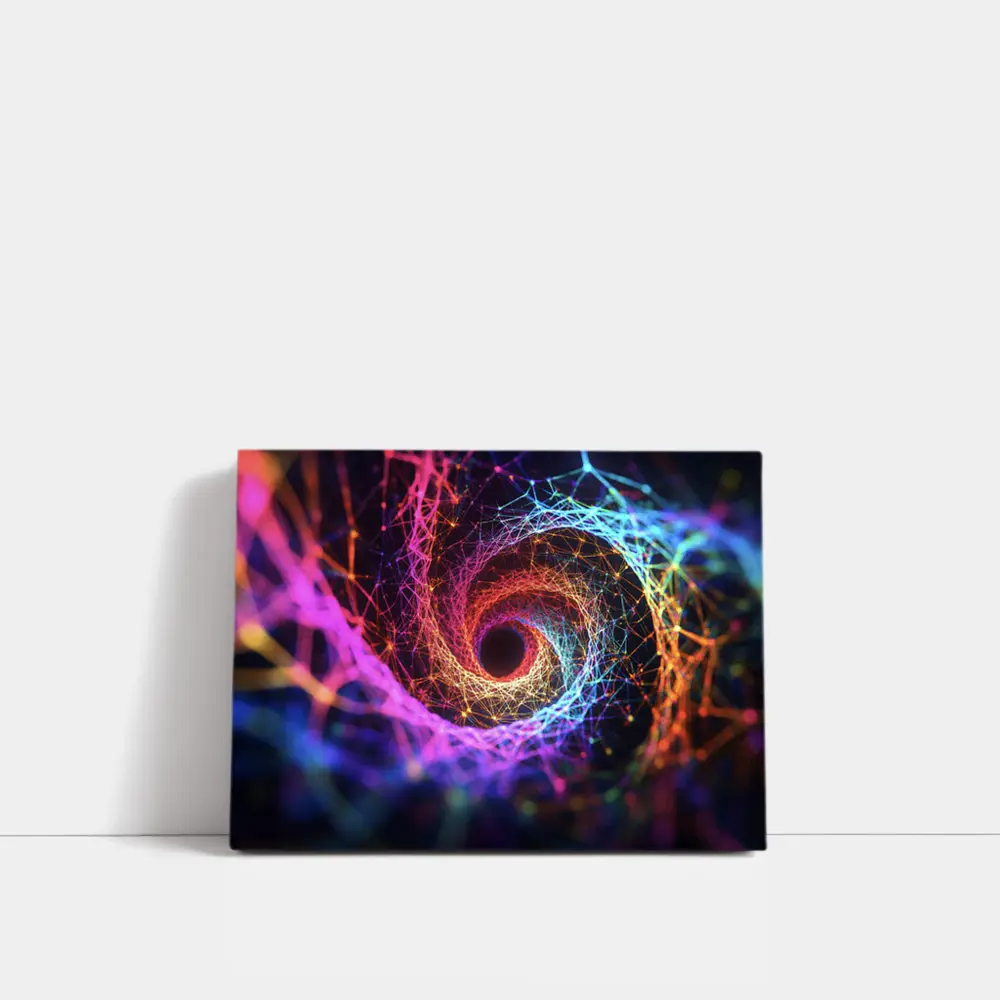 Neon Spiral Vortex Geometric Abstract Dark Background – Wall Art