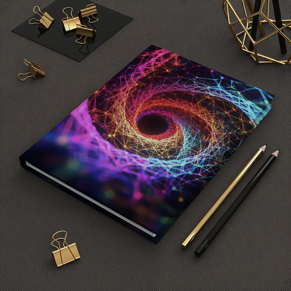Neon Spiral Vortex Geometric Abstract Dark Background – Notebooks