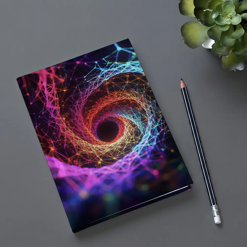 Neon Spiral Vortex Geometric Abstract Dark Background – Notebooks
