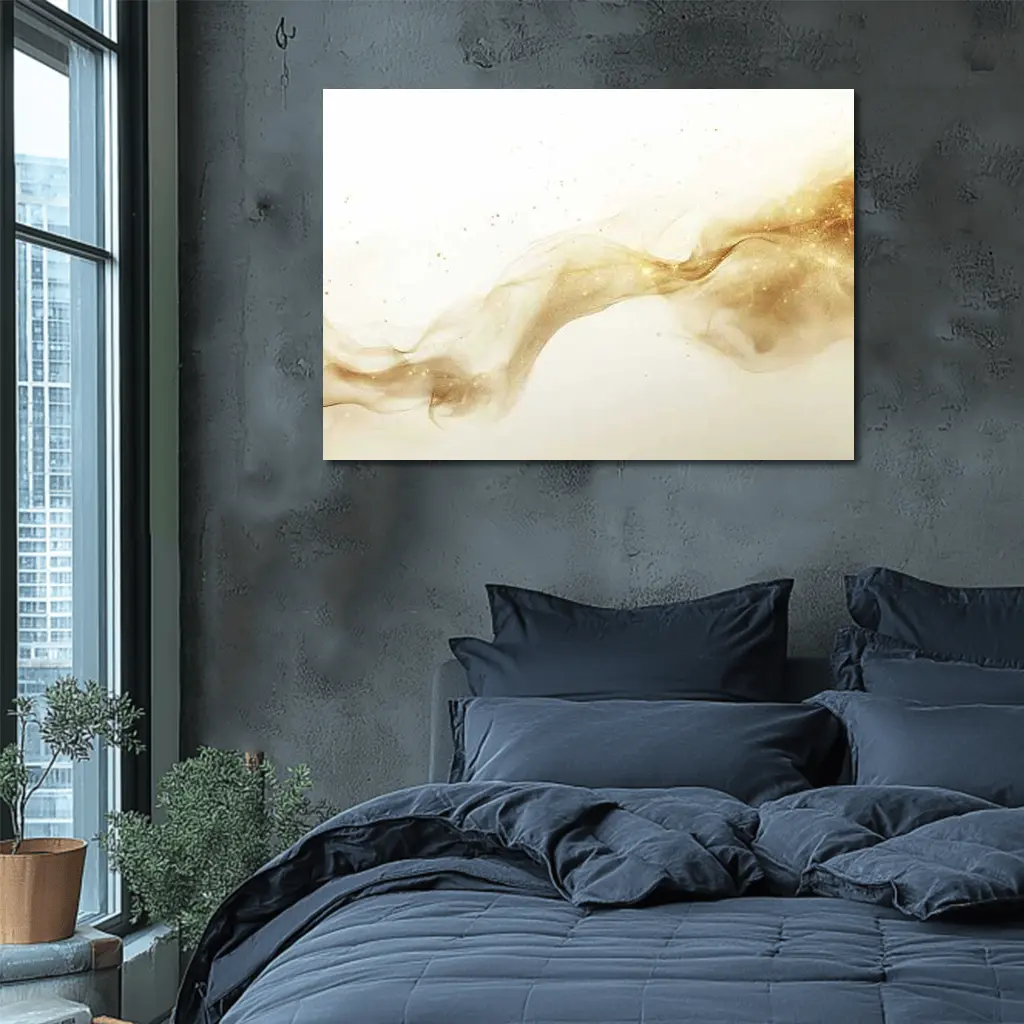 Gold Smoke Wave Abstract White Background – Wall Art