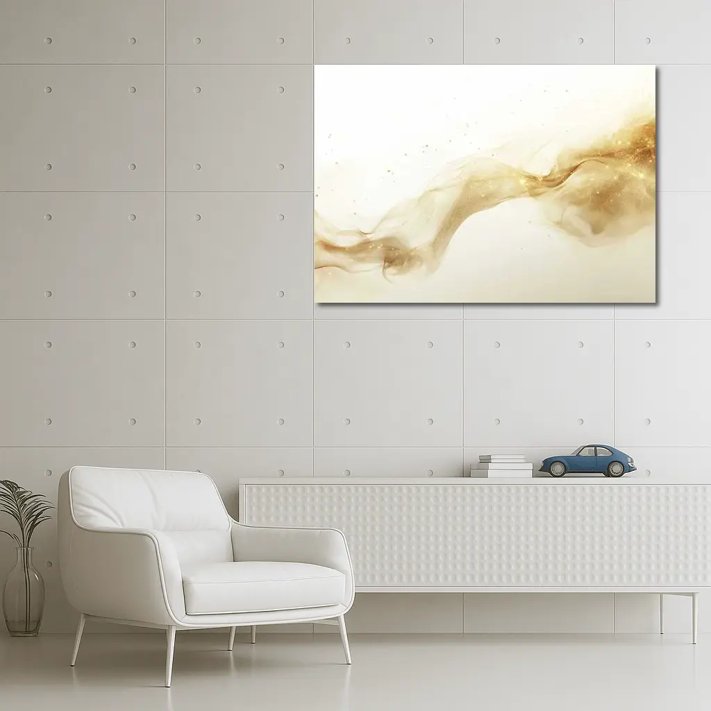 Gold Smoke Wave Abstract White Background – Wall Art