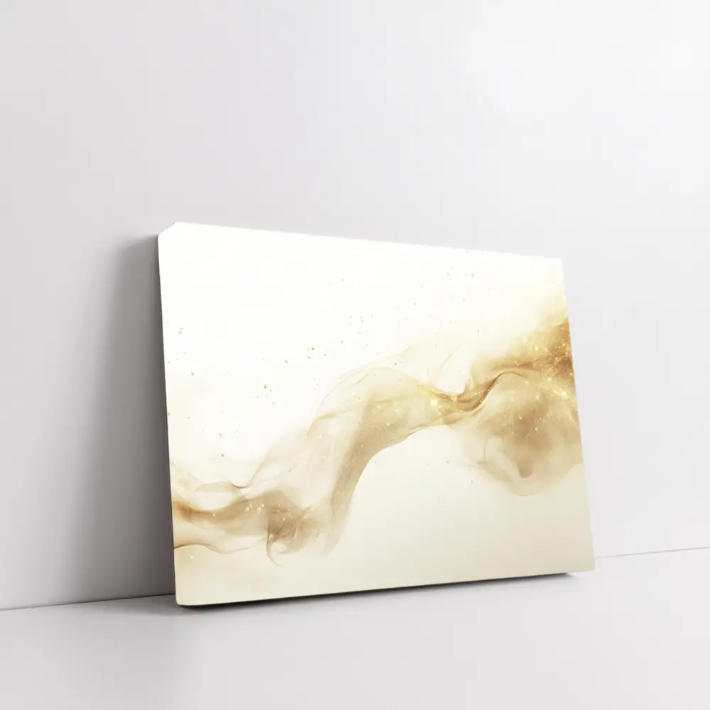 Gold Smoke Wave Abstract White Background – Wall Art