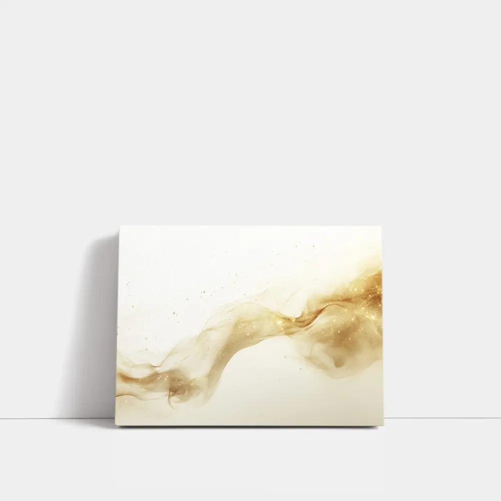 Gold Smoke Wave Abstract White Background – Wall Art