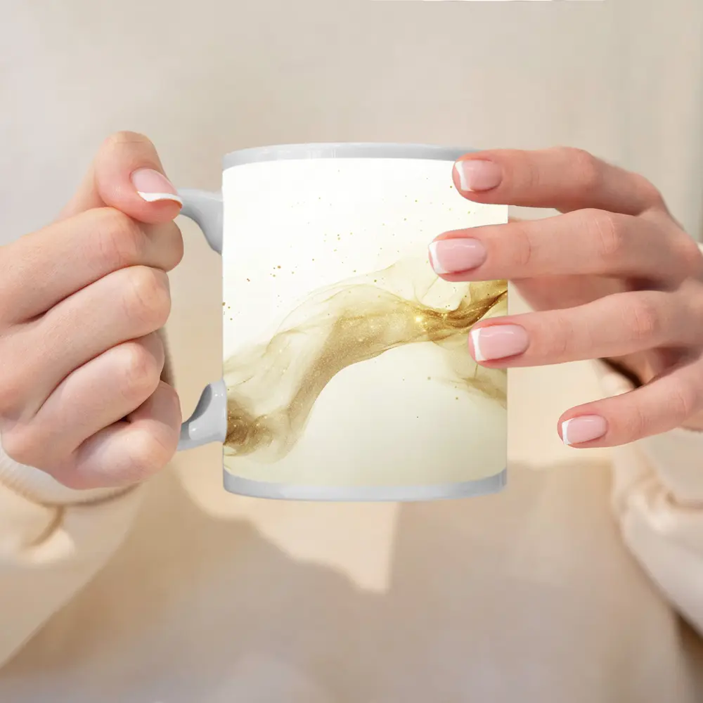 Gold Smoke Wave Abstract White Background – Mugs